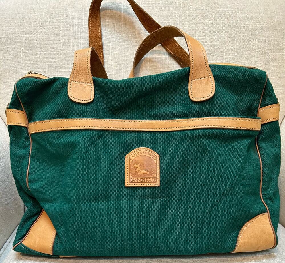 Banner House Duck Canvas Double Leather Handle Bag Vintage Travel Tote YKK